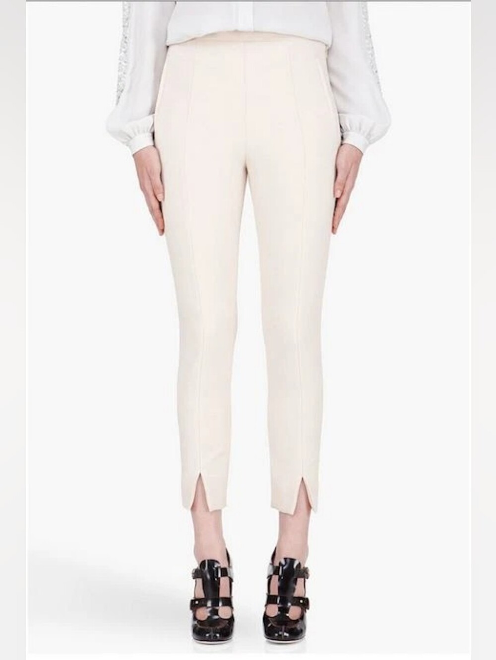 CHLOÉ High Waisted Wool Beige Clair Slit Front Trouser Pants Size FR 40